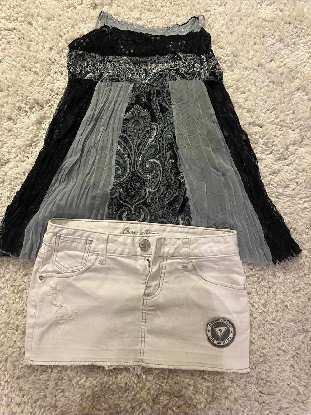 Guess Black and Gray Paisley Panel Maxi Skirt